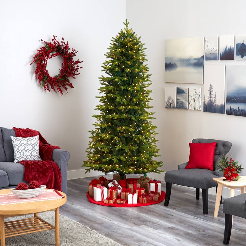8’ Belgium Fir Artificial Christmas Tree, Clear LED Lights - 8 Foot