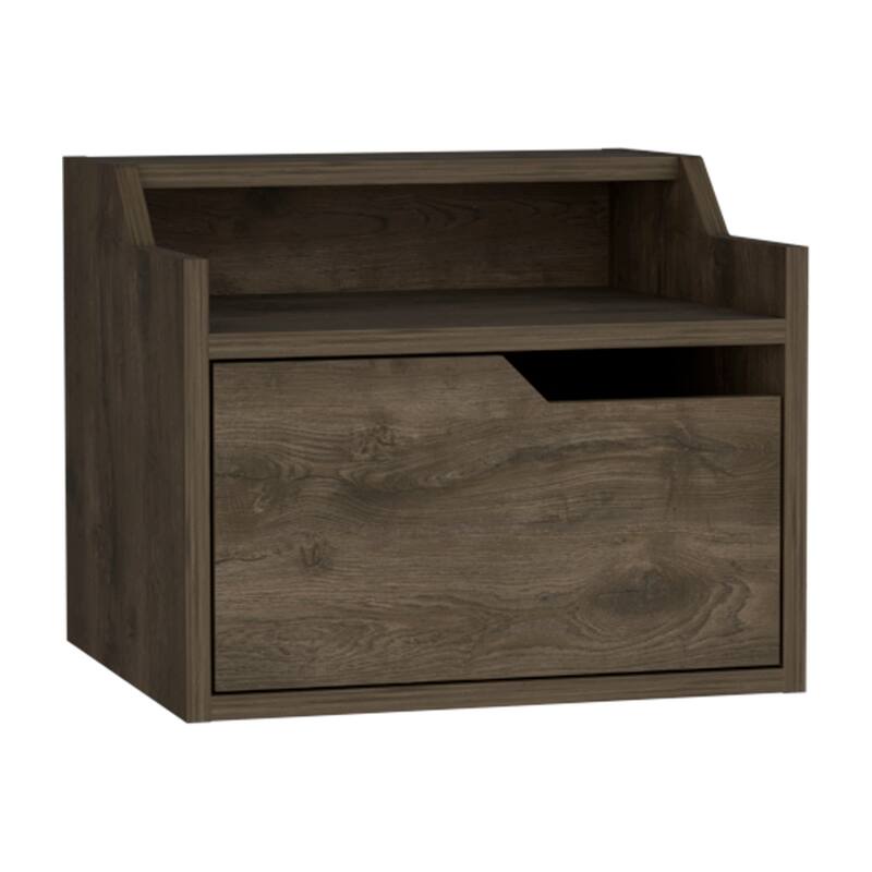 Floating Nightstand with Spacious Drawer, Dual-Tier Design, Dark Brown Finish for Wall Mounting