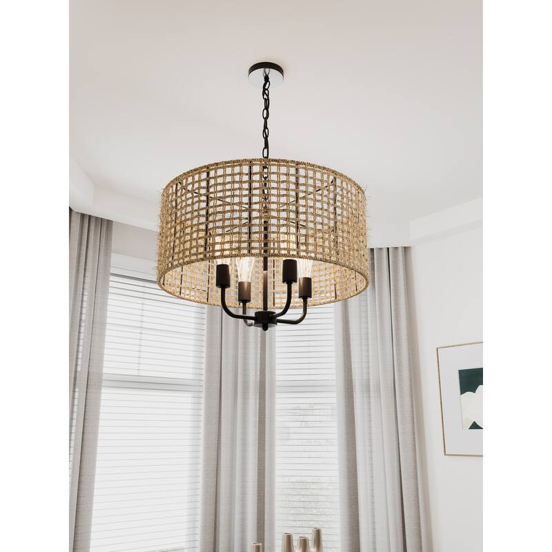 Retro Vintage 4-Light Personality Hemp Rope Pendant Lighting Fixture
