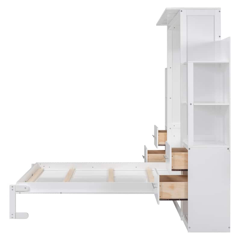 Full Murphy Bed with Shelves, Drawers, LED Lights