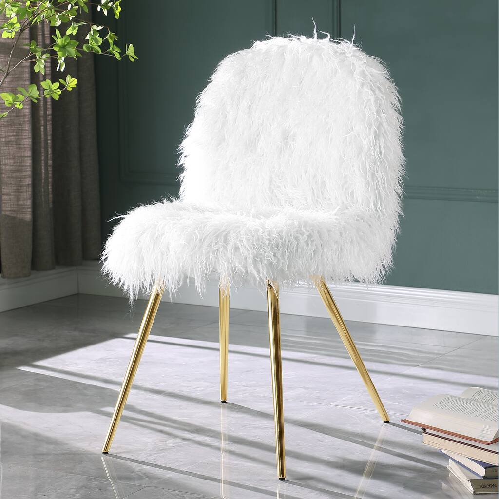 White 22" Faux Fur Accent Chair with Gold Legs