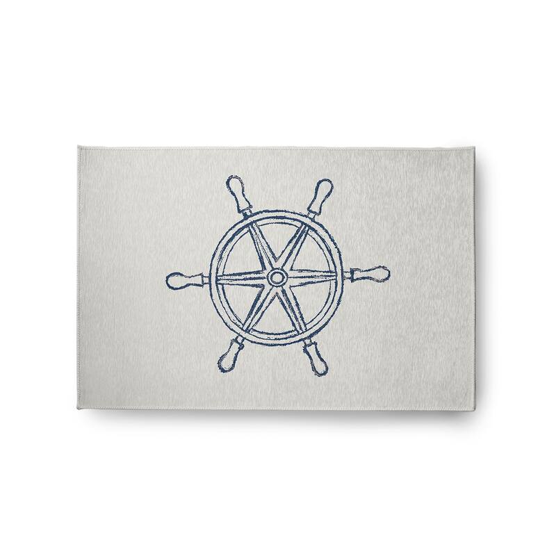 Large Ship Wheel Nautical Chenille Rug - Nautical Blue - 2' x 3'