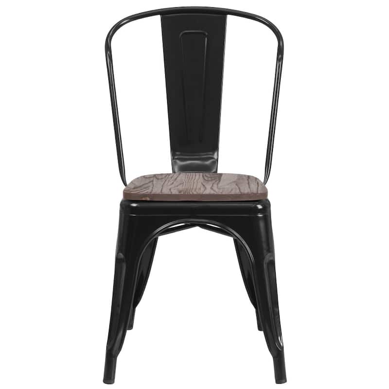 Wood Seat/ Galvanized Steel Stackable Chair (Set of 4) - 18"W x 20"D x 33"H