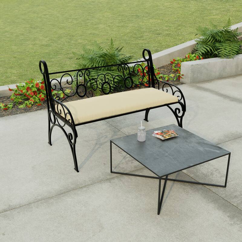 48" x 18" Beige Solid Outdoor Bench Cushion with Ties - 18'' L x 48'' W x 3.5'' H
