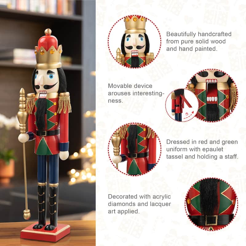 Glitzhome 24"H Wooden Christmas King Nutcracker Table Top Centerpiece Decor