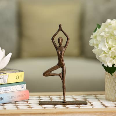 Yoga Tree Pose on Mat Bronze Sculpture
