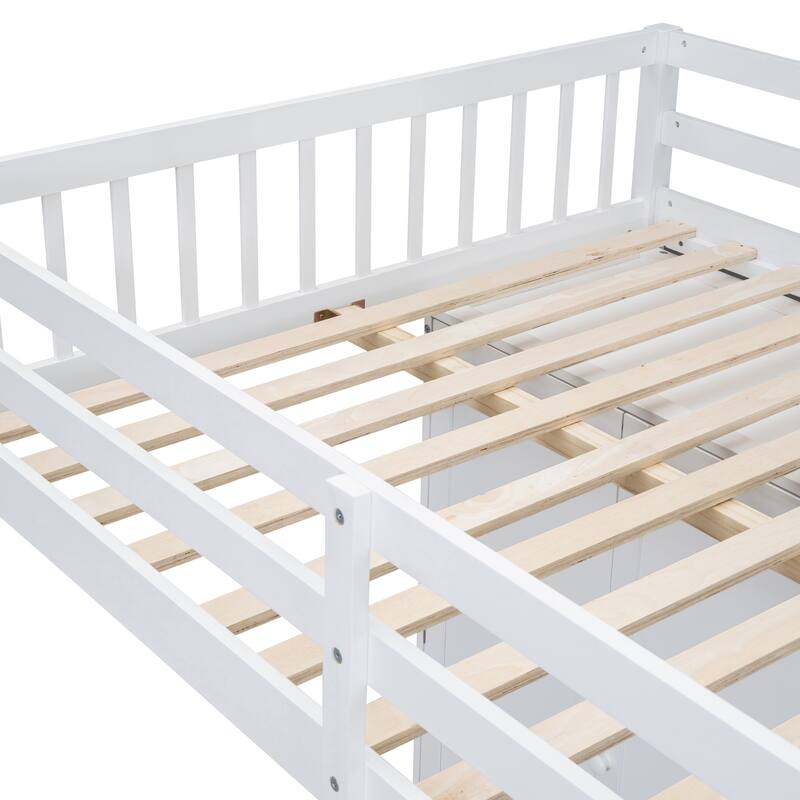 White Full Over Twin Bunk Bed with Wardrobe and Drawers, Space-Saving Design
