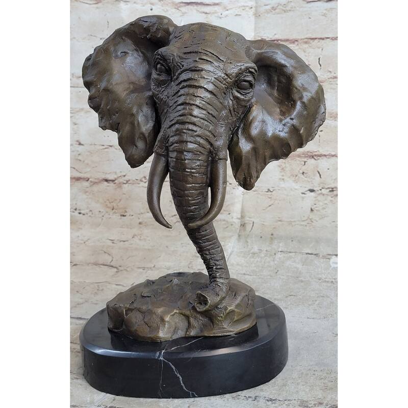 Original Milo Large Imitative Elephant Bust Bronze Sculpture Statue Wildlife Safari Decor
