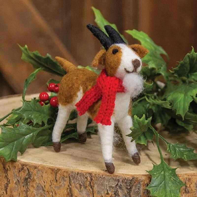 Billy Goat with Scarf Felted Ornament Christmas Farm Decor - 4" x 4"