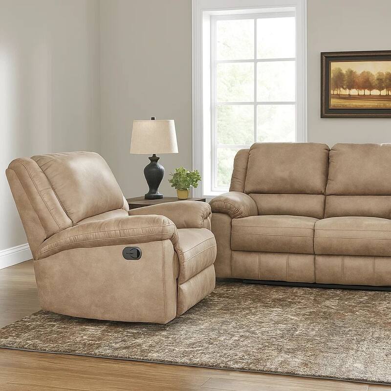 Jem Manual Rocker Recliner Chair, Pillow Top Arms, Brown Leather