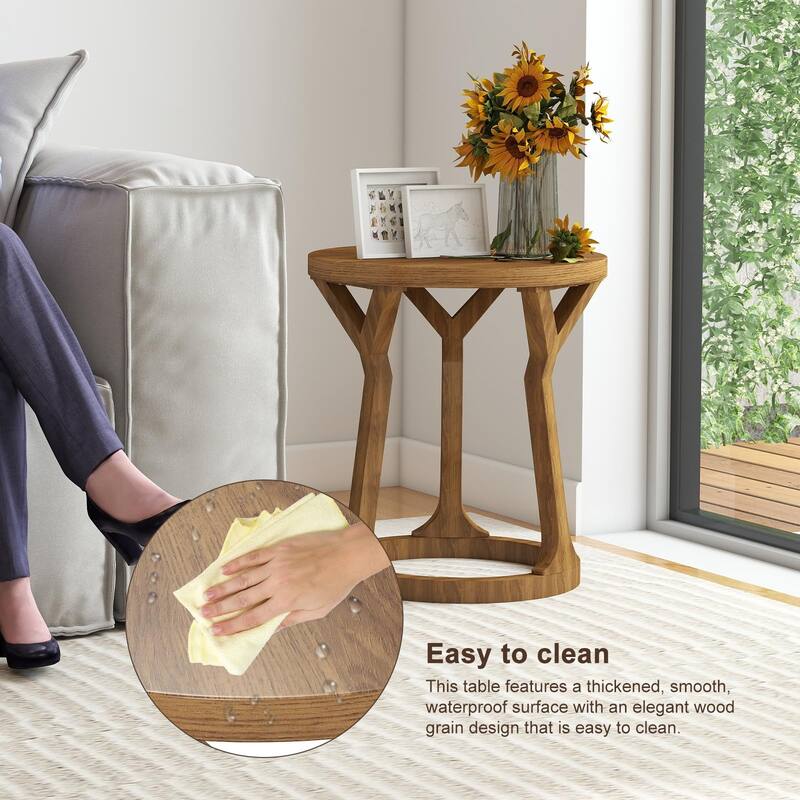 Kinbor Farmhouse End Table - Round Pedestal Side Table, French Country Style Bedroom Side Table