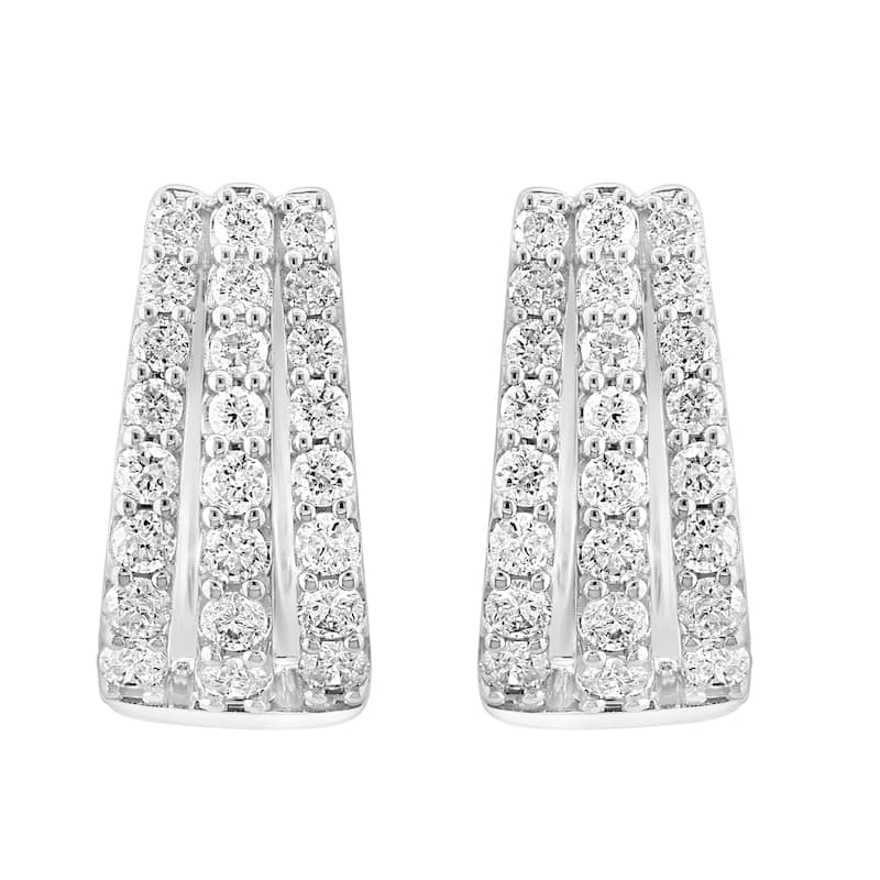 EFFY Women's 14k White Gold Triple Row Diamond Hoop Earrings