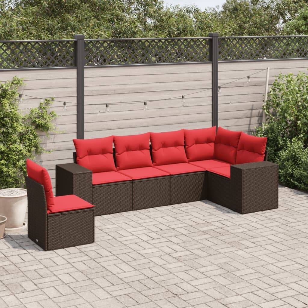 vidaXL 6/7 Piece Patio Sofa Set with Cushions Brown/Gray Poly Rattan - 24.4 x 24.4 x 27.2