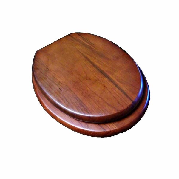 Light Mahogany Hardwood Elongated Toilet Seat with Brass Hinge - On