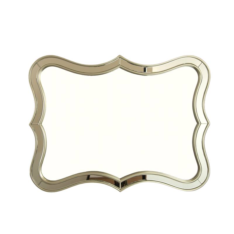 Fleuron Golden Wave-Shape PU Light Luxury Art Decorative Mirror - Bathroom, Bedroom, Living Room - Golden,Silver