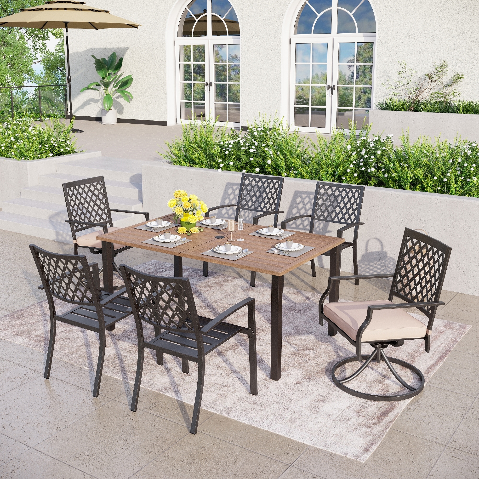 Brown metal patio dining table discount
