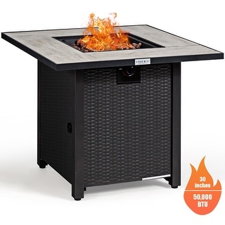 Costway 30'' Square Propane Gas Fire Pit Table Ceramic Tabletop 50,000 - 30'' x 30'' x 25''