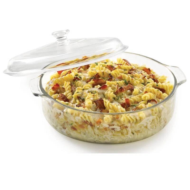 3.2-Quart Round Glass Casserole Dish with Lid Oven Microwave Freezer Safe