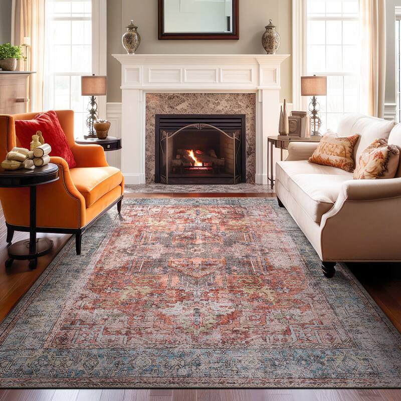 World Rug Gallery Vintage Inspired Distressed Machine Washable Area Rug