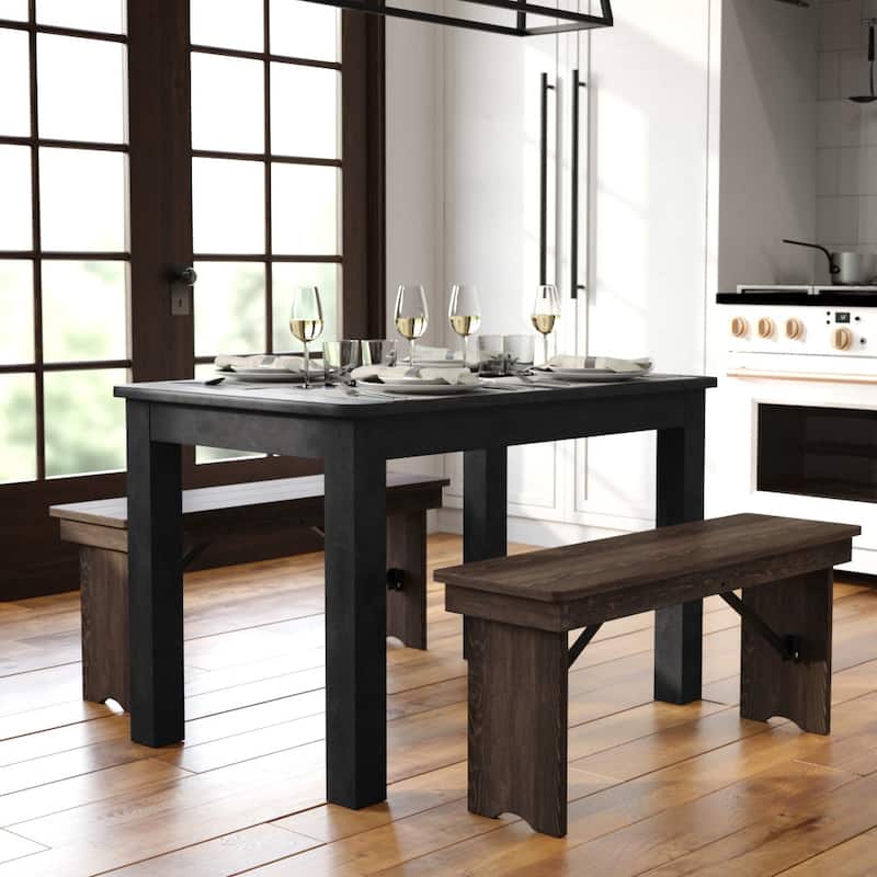 Rectangular Antique Rustic Solid Pine Farm Dining Table - Black Wash
