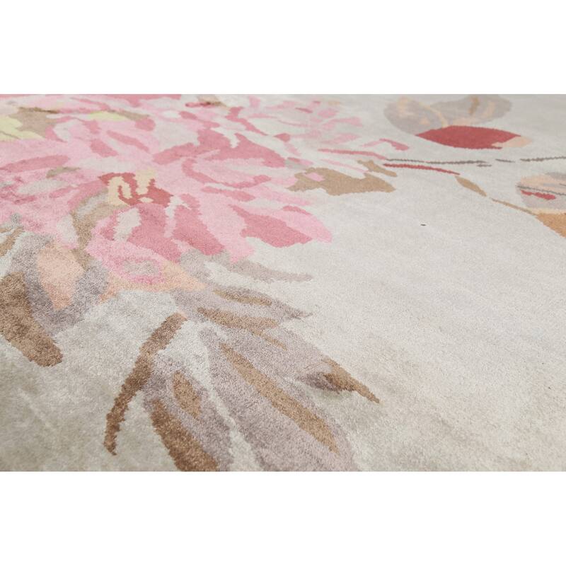 Handmade Flowers Wool & Silk Indian Area Rug - 6'3"x 9'0"