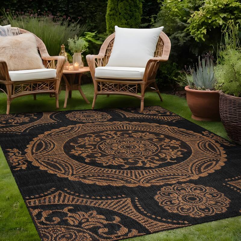 Beverly Rug Blue Medallion Indoor Outdoor Rug, Outside Carpet for Patio, Deck, Porch