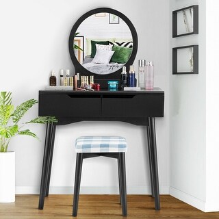 Shop Gymax Vanity Set Dressing Table Cushioned Stool W Round