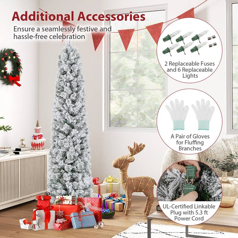 Gymax 4.5/6/7 FT Pre-Lit Artificial Christmas Tree Slim Pencil Xmas