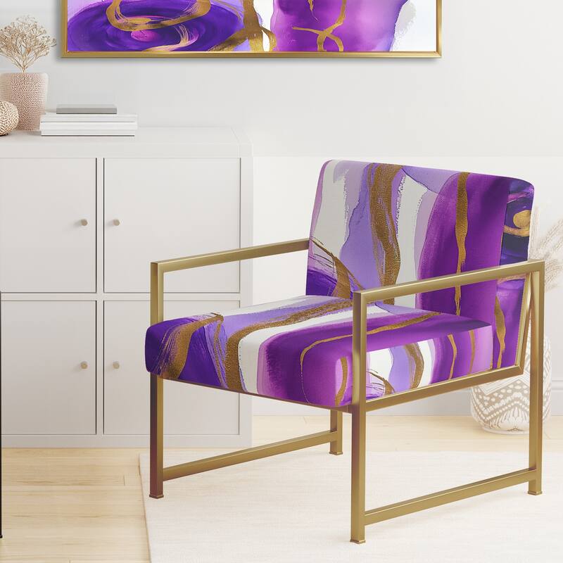 Designart "Mettalic Indigo And Gold II" Upholstered Abstract Accent Chair - Glam Arm Chair For Living Room