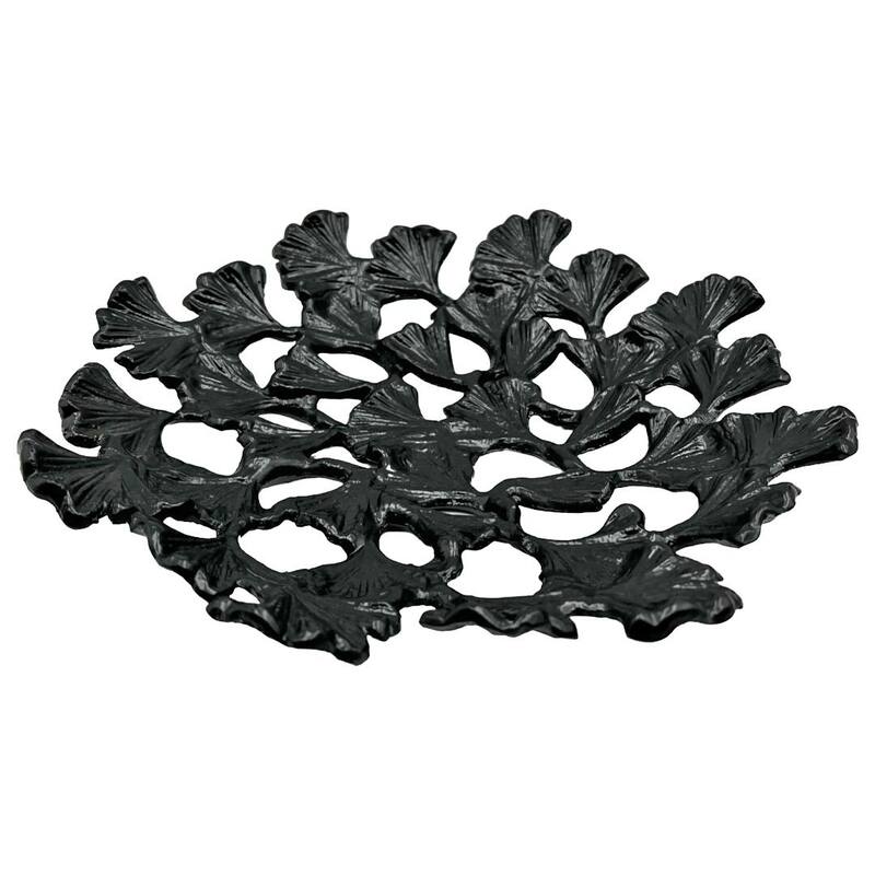 11.5 Inch Wide Decorative Handmade Aluminum Leaf Platter - 11.5 x 11.5 x 2 in - Black