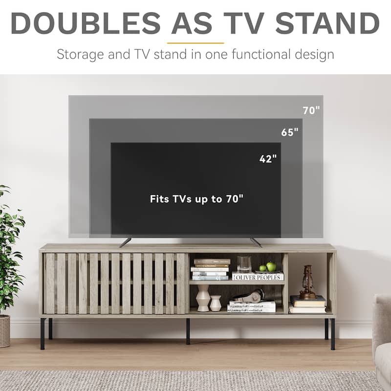 Moasis 64"TV Stand Hollow Sliding Door Entertainment Center Adjustable Shelves TV Console - 64"L x 15.4"W x 22.5"H