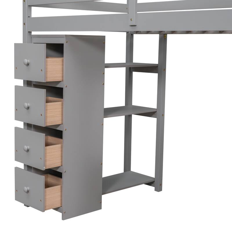 Twin Loft Bed with Storage Drawers, Desk, and Stairs for Kids - Space-Saving Design