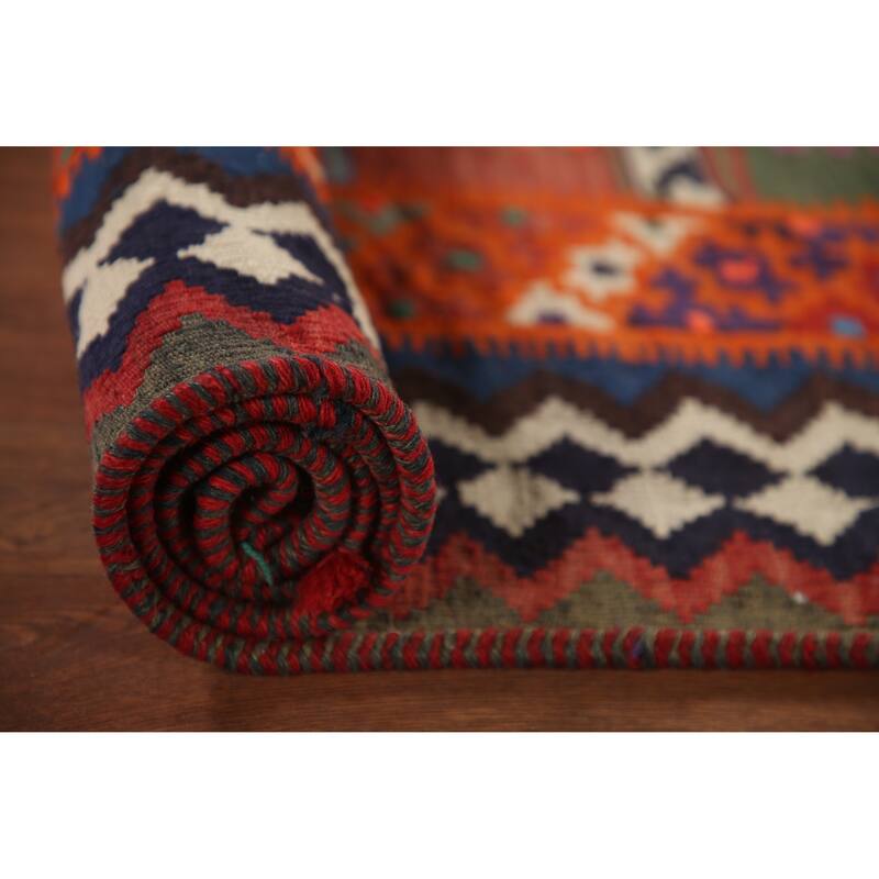 Masterpiece Hand-Woven Vegetable Dye Kilim Qashqai Persian Antique Rug - 5'4"x 8'6"