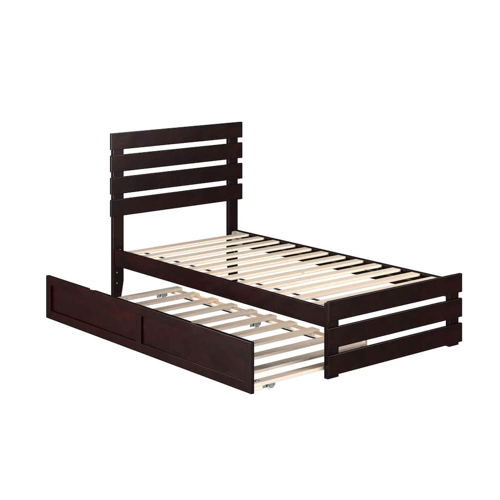 Oxford Twin Platform Bed with Matching Footboard & Twin Trundle in Espresso