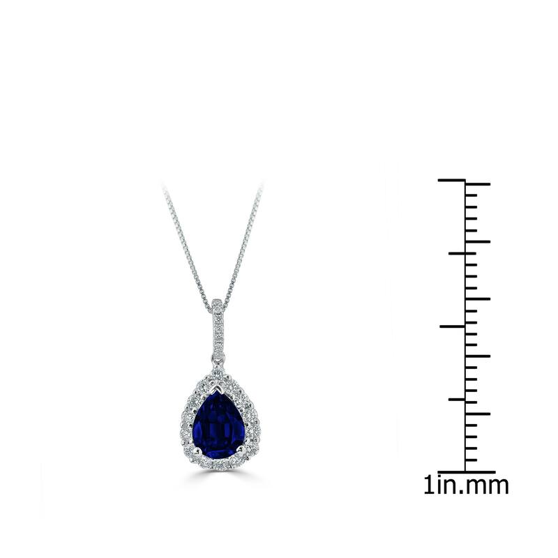 Auriya 18k White Gold 1 1/3 ct. Pear-Shaped Blue Sapphire and Diamond Halo Necklace
