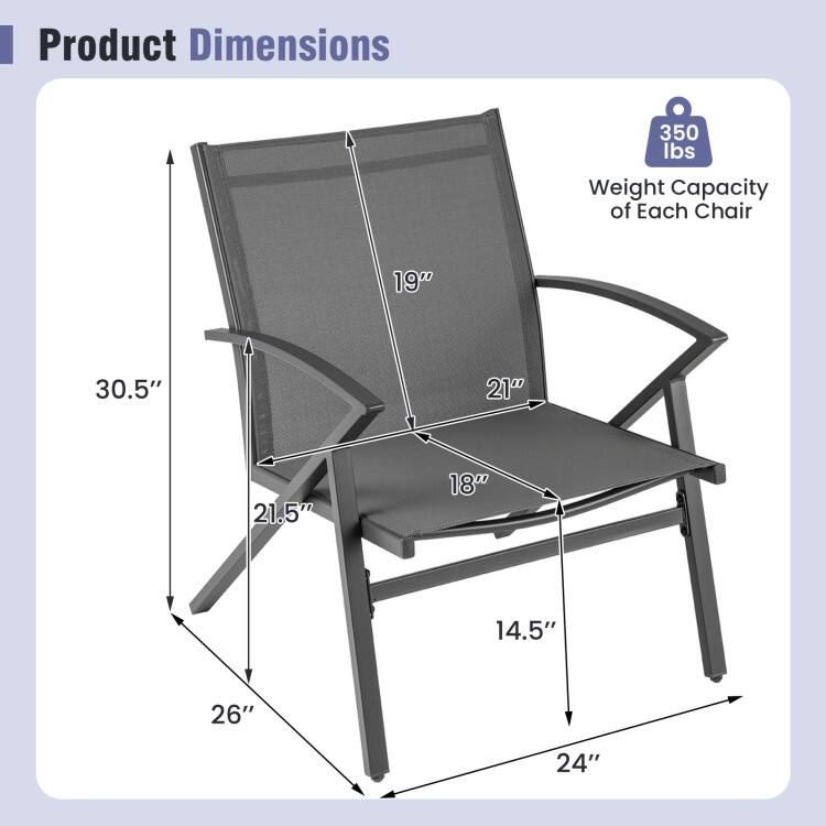 Grey Fabric Metal Patio Chairs Set of 2 Outdoor Lawn Seating Set - 26" × 24" × 30.5"