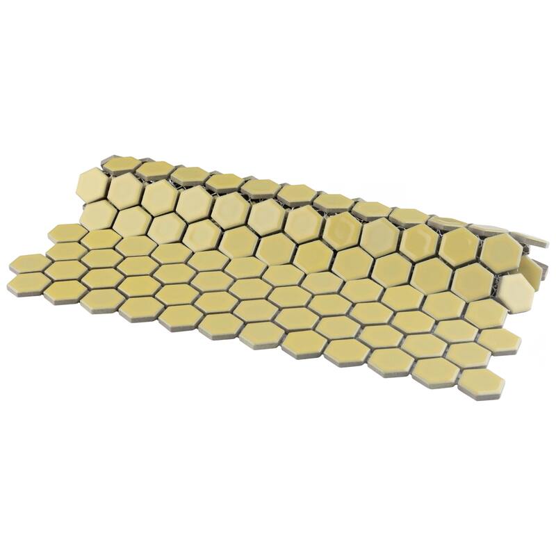 Merola Tile Hudson 1" Hex Vintage Yellow 11-7/8" x 13-1/4" Porcelain Floor and Wall Tile