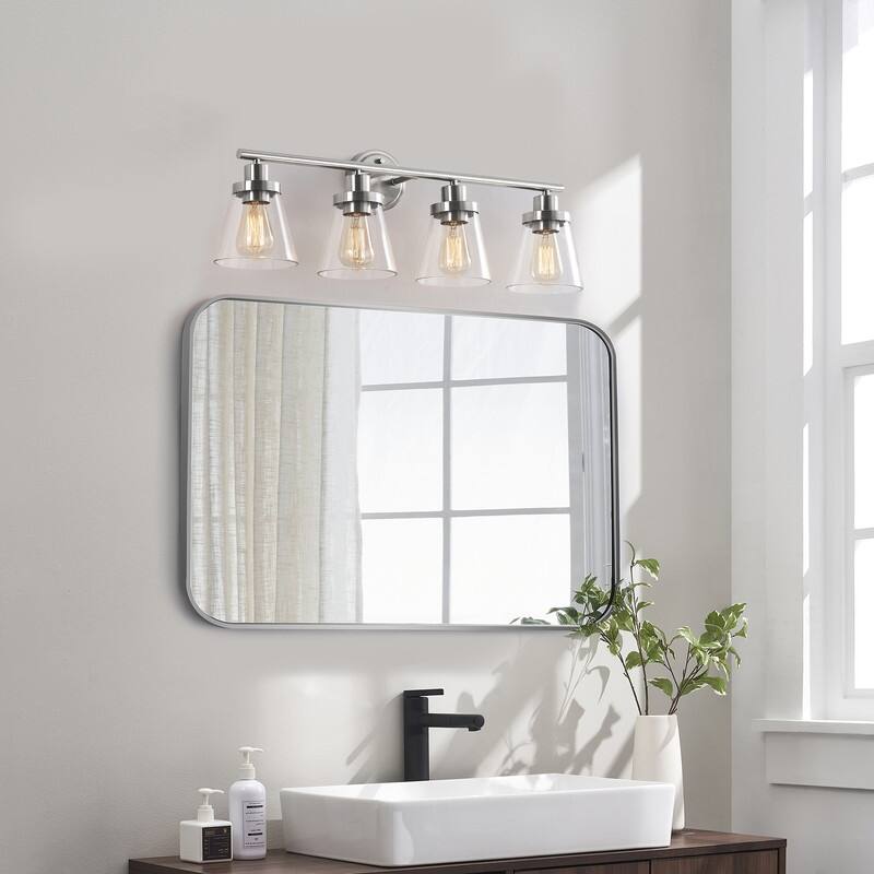 KAWOTI 30.6 inch 4-Light Bathroom Vanity Light with Bell Glass Shade