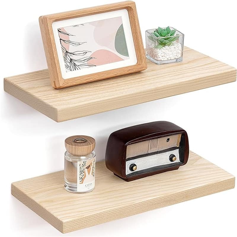 Natural Wood Floating Shelves for Wall - 8"D x 16"W x 1.2"H - Natural