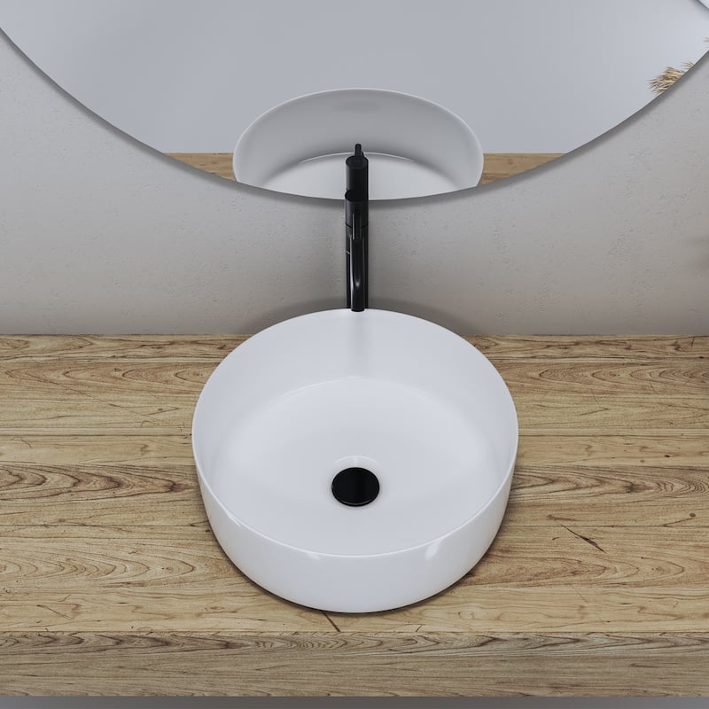 Altair 14 x 14 in. Round White Finish Ceramic Vessel Bathroom Vessel Sink