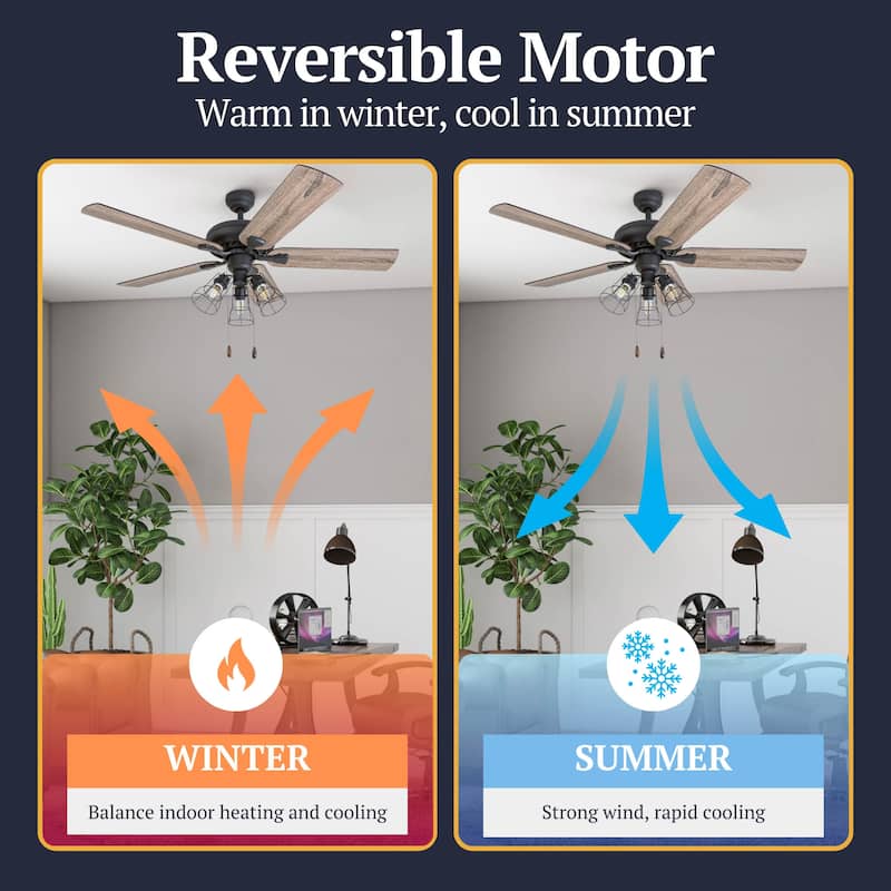 52" Prominence Home Lincoln Woods Bronze Industrial Farmhouse Style LED Ceiling Fan with Light, Pull Chain