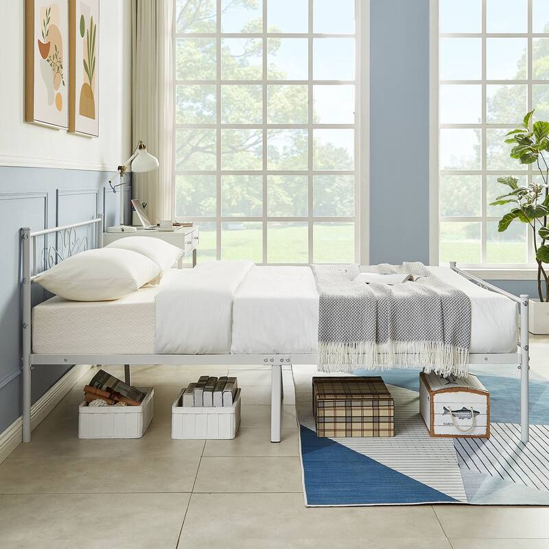 VECELO Modern Heavy Duty Metal Bed Frame with Headboard & Footboard Noise-Free No Box Spring Needed for 8-12 Inch Mattress