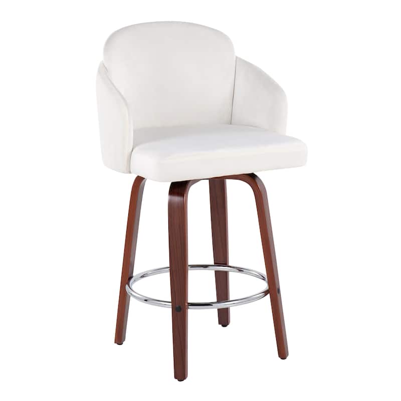 Dahlia Counter Stool with Walnut Wood (Set of 2) - Cream Velvet & Gold Accent