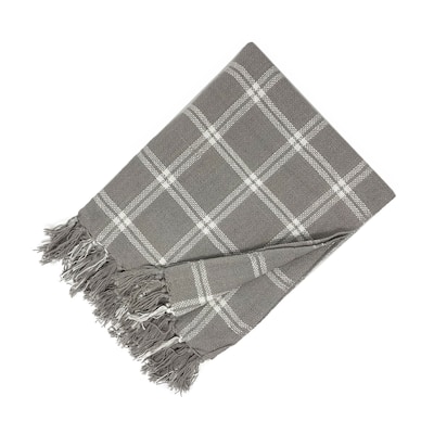 Farmhouse Living Double Windowpane Plaid Fringe Blanket Throw