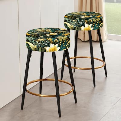 Designart - Contemporary Nature Paisley Botanic Pattern - Upholstered Paisley Bar Stools Set - Glam Bar Stool 2 Pieces