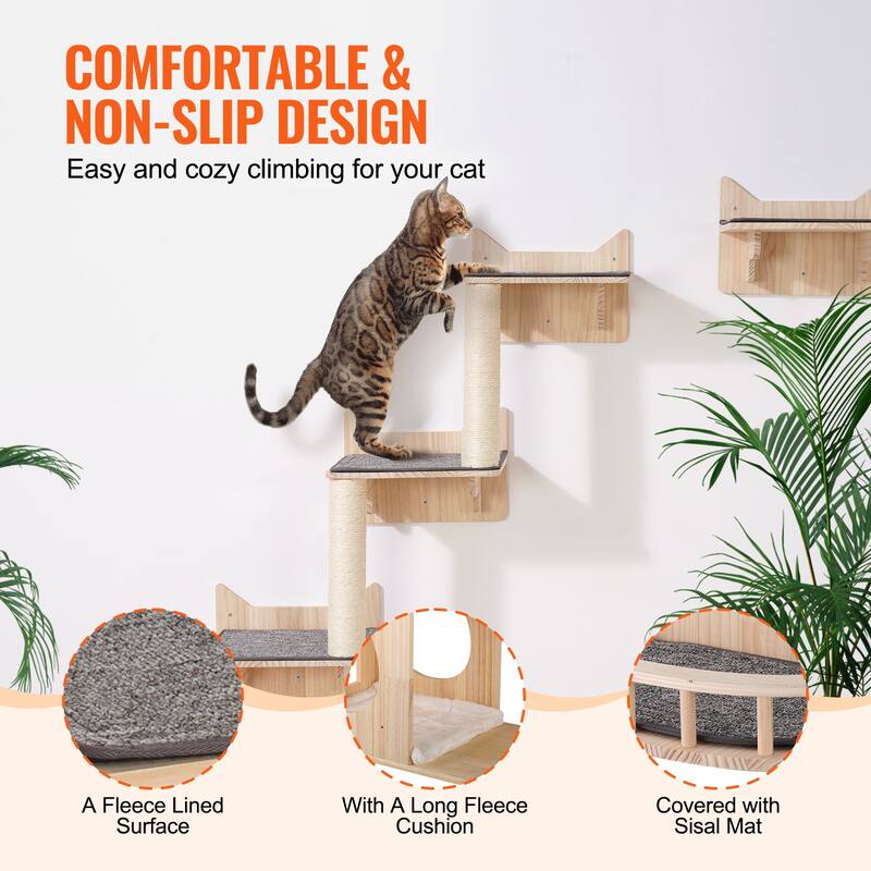 Wall Mounted Cat Shelves, Cat Wall Shelves and Perches with Jumping Boards, Hammock, Sofa, Cat Tree & Cat Grip