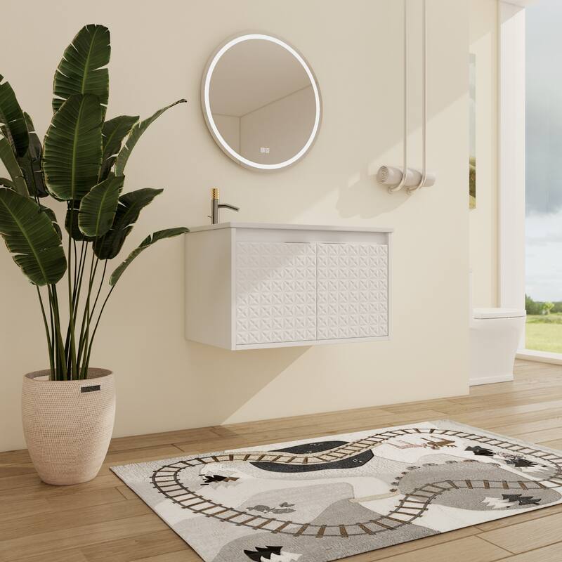 Malwee 24"/30"/36"/48" Floating Bathroom Vanity, Wall Mounted Bathroom Vanity with Resin Top,Soft Close Doors