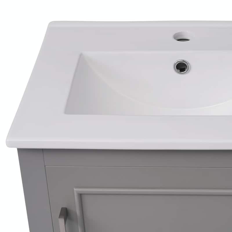 Modern 20-Inch Small Bathroom Vanity Cabinet with Ceramic Basin