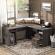 preview thumbnail 23 of 70, Modern Farmhouse L-Shape Desk with File Cabinet and Drawers, Homer Office Executive Desk with Charge Station