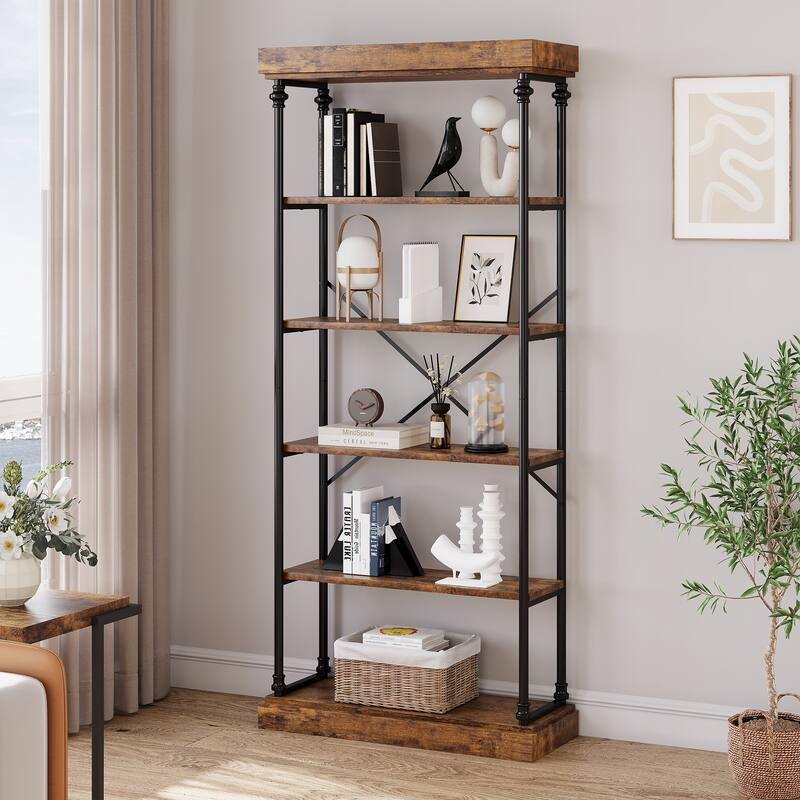 Bookshelf Industrial Bookcase 6 Tier Wood Storage